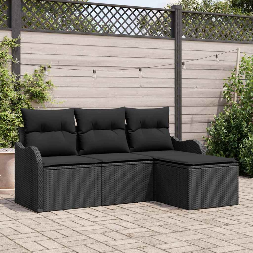 Set Divano da Giardino 4 pz Nero polyrattan | homemem39