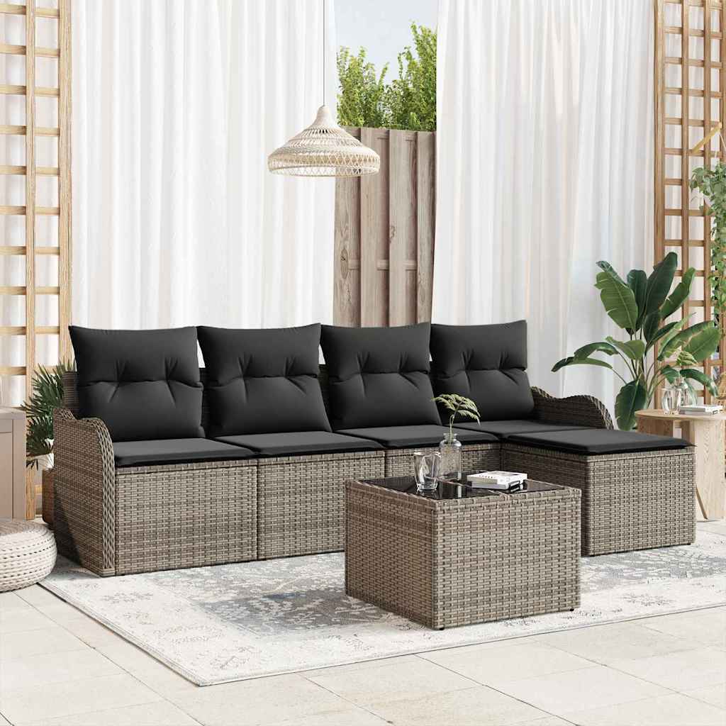 Set Divano da Giardino 6 pcs Grigio polyrattan | homemem39