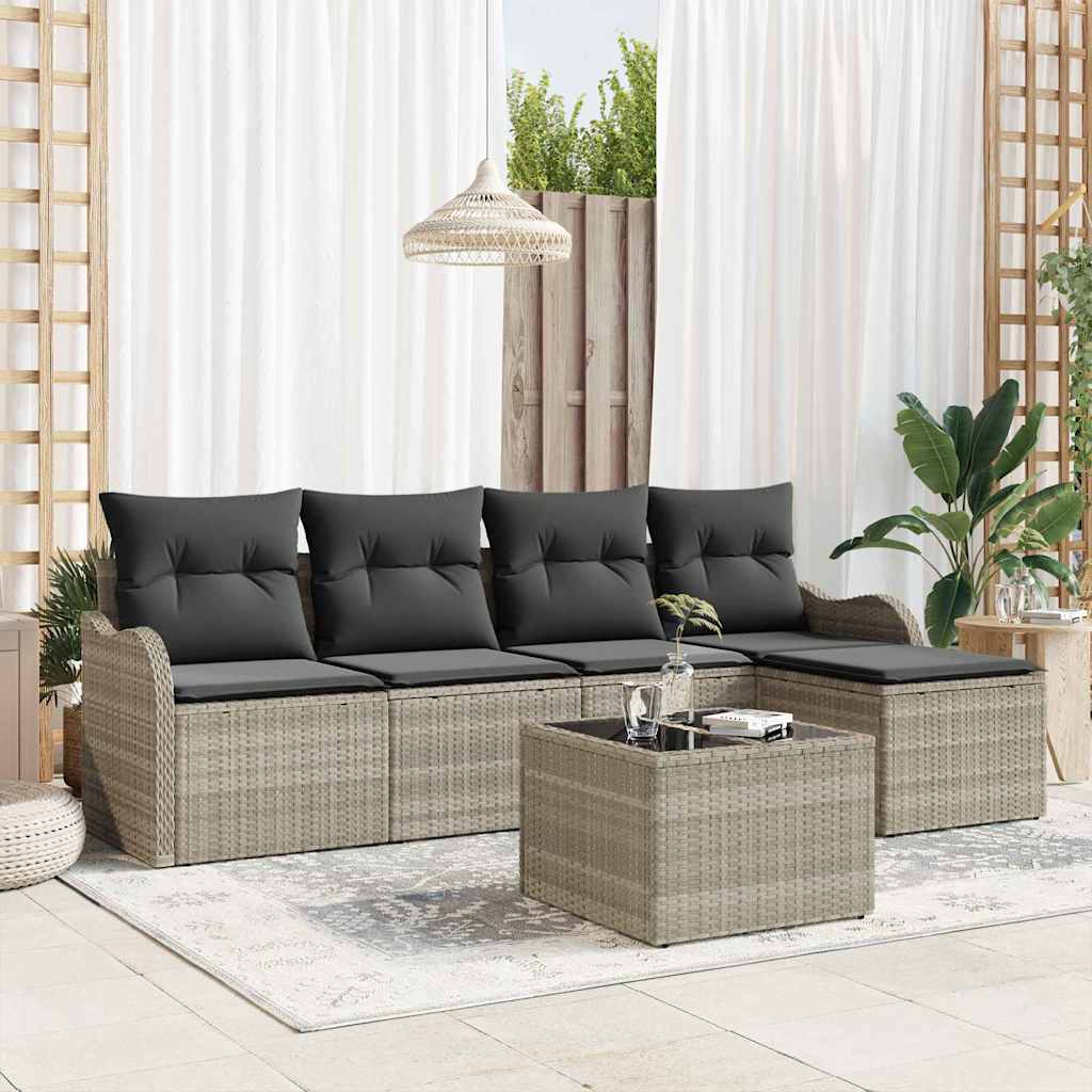Set Divano da Giardino 6 pcs Grigio chiaro polyrattan | homemem39