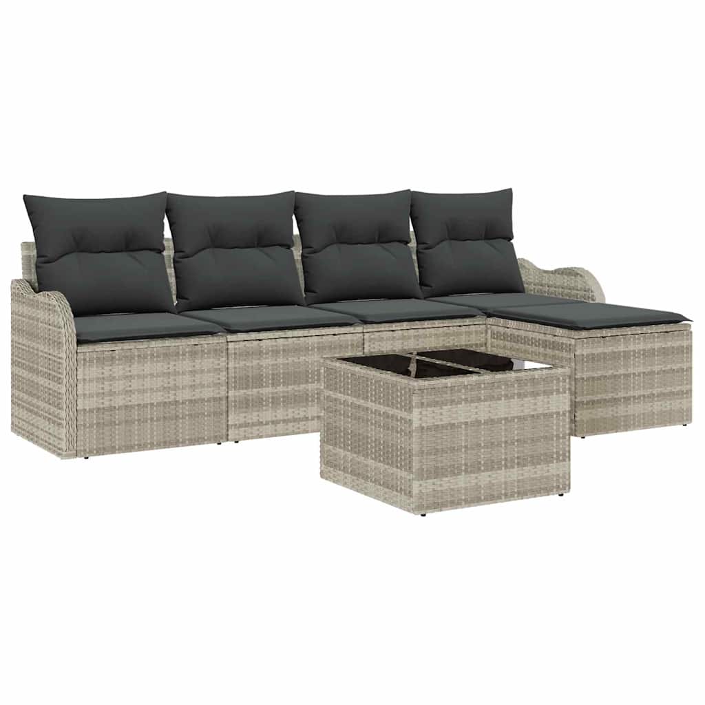 Set Divano da Giardino 6 pcs Grigio chiaro polyrattan | homemem39