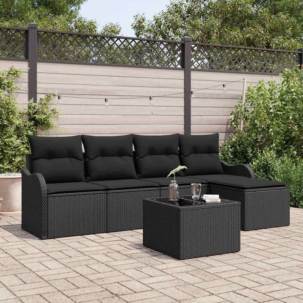 Set Divano da Giardino 6 pz Nero polyrattan | homemem39