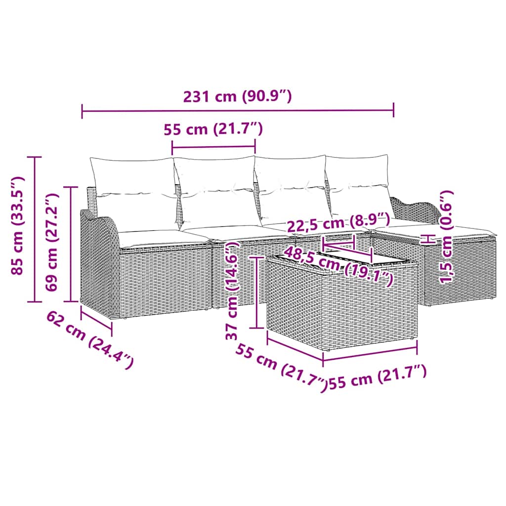 Set Divano da Giardino 6 pz Nero polyrattan | homemem39
