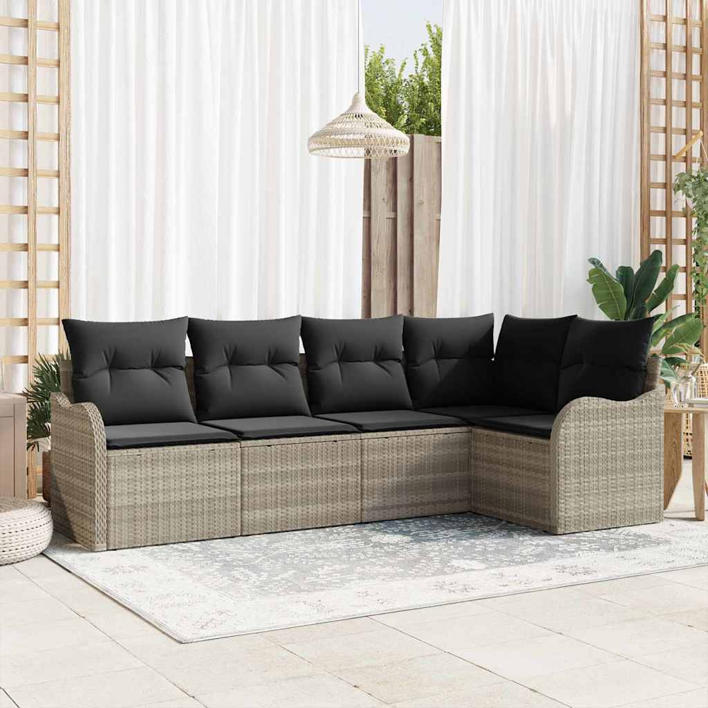 Set Divano da Giardino 5 pcs Grigio chiaro Poly Rattan | homemem39