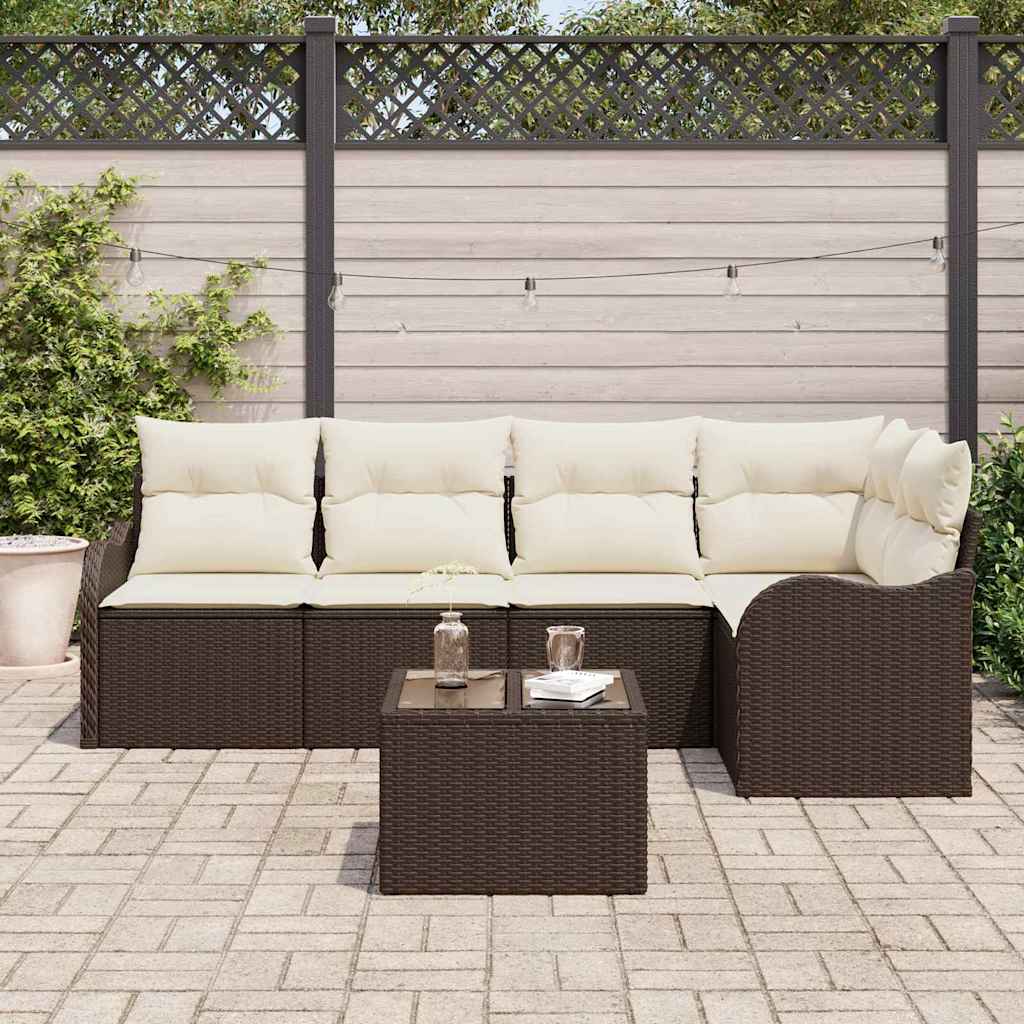 Set Divano da Giardino con cuscino 6 pcs Marrone Poly Rattan | homemem39