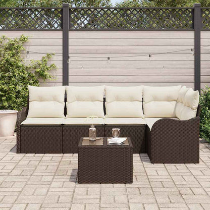 Set Divano da Giardino con cuscino 6 pcs Marrone Poly Rattan | homemem39