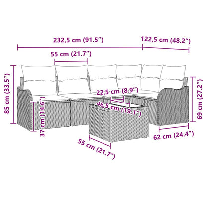 Set Divano da Giardino con cuscino 6 pcs Marrone Poly Rattan | homemem39