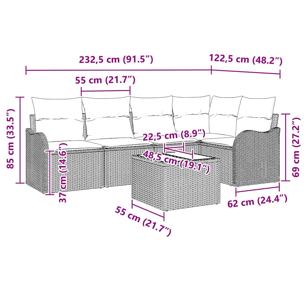 Set Divano da Giardino 6 pcs Grigio chiaro Poly Rattan | homemem39