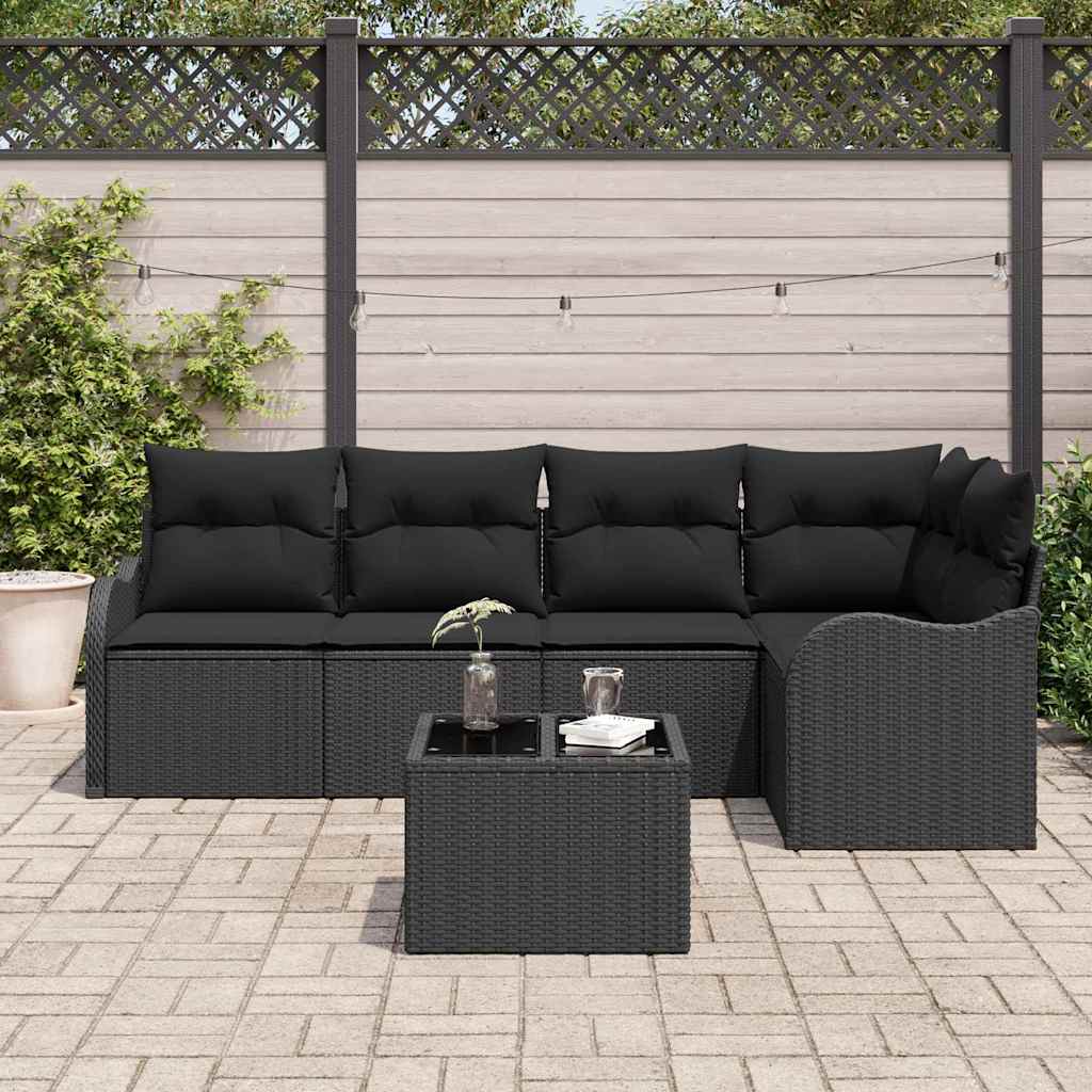 Set Divano da Giardino 6 pz Nero polyrattan | homemem39