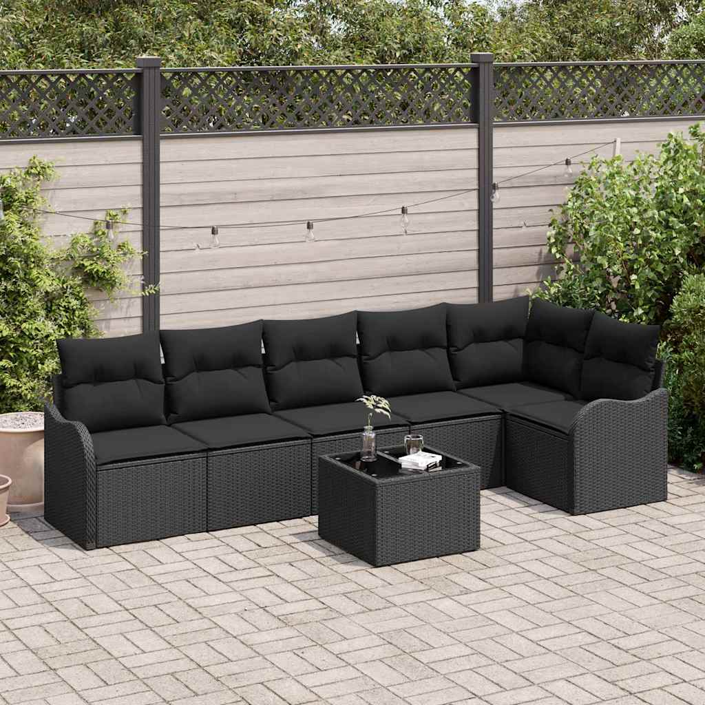 Set Divano da Giardino 7 pcs Nero polyrattan | homemem39