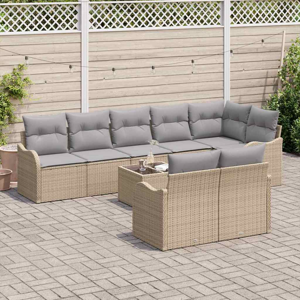 Set Divano da Giardino 9 pcs Beige polyrattan | homemem39
