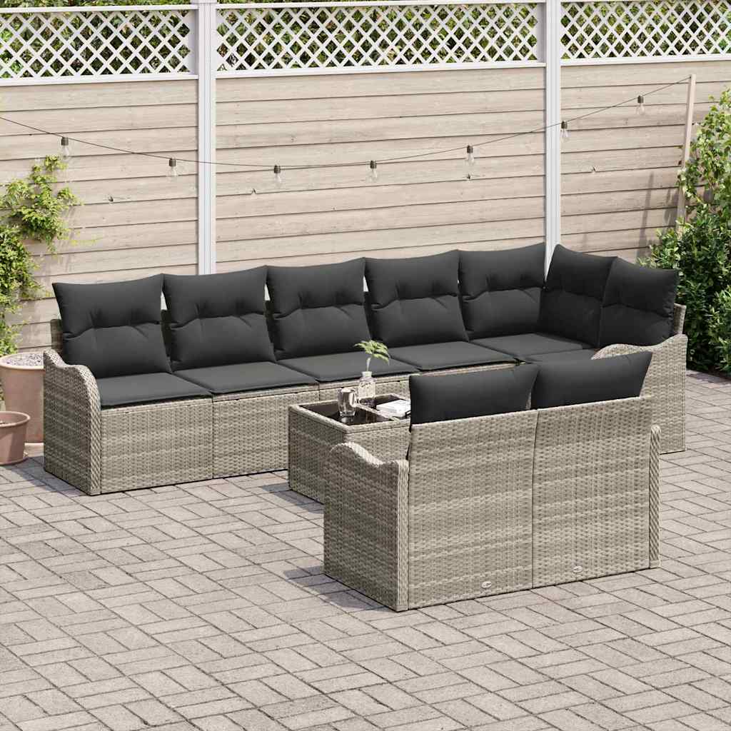 Set Divano da Giardino 9 pcs Grigio chiaro polyrattan | homemem39