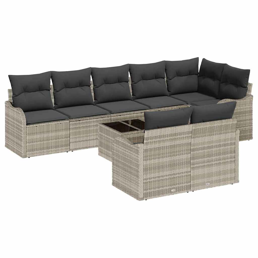 Set Divano da Giardino 9 pcs Grigio chiaro polyrattan | homemem39
