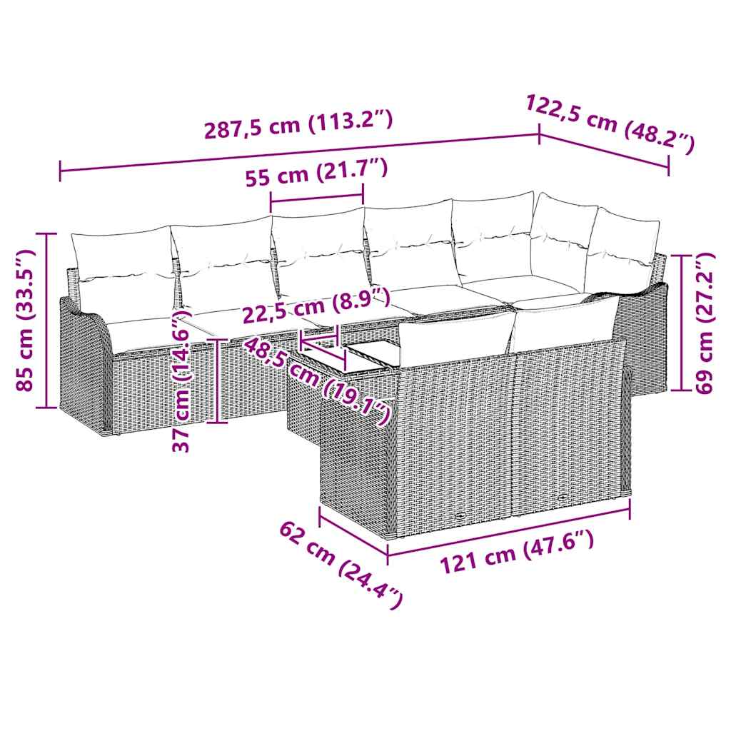 Set Divano da Giardino 9 pcs Grigio chiaro polyrattan | homemem39