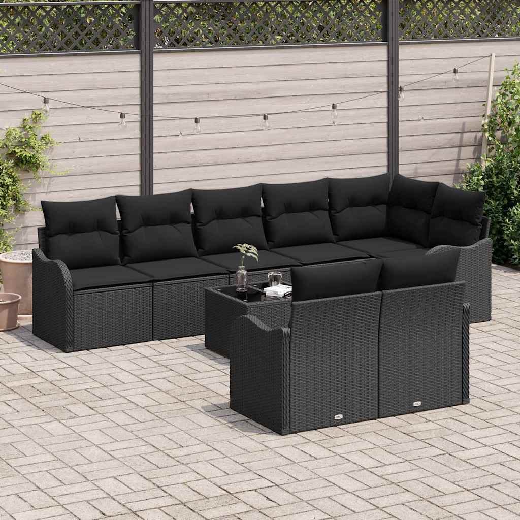Set Divano da Giardino 9 pcs Nero polyrattan | homemem39