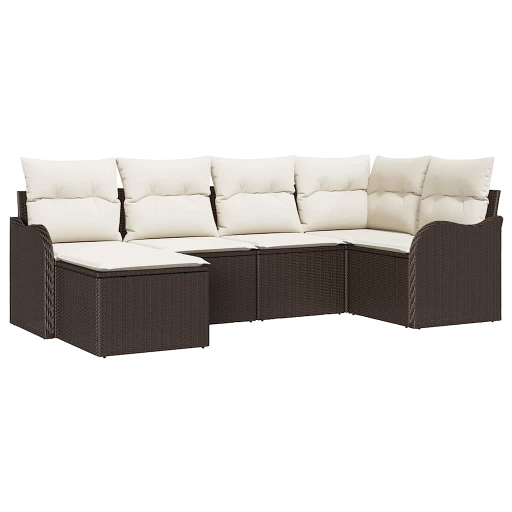 Set Divano da Giardino con cuscino 6 pcs Marrone Poly Rattan | homemem39