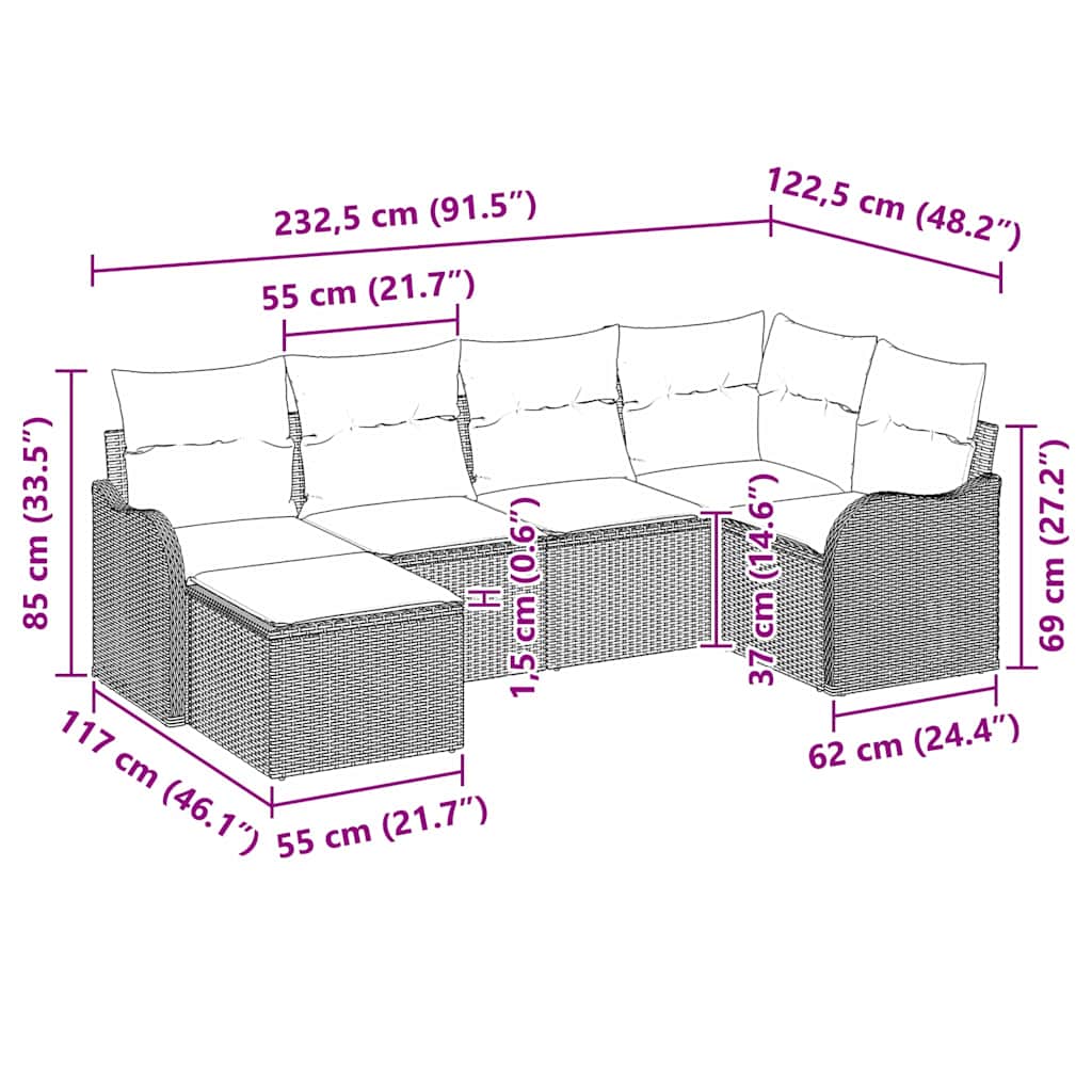 Set Divano da Giardino 6 pcs Grigio chiaro Poly Rattan | homemem39