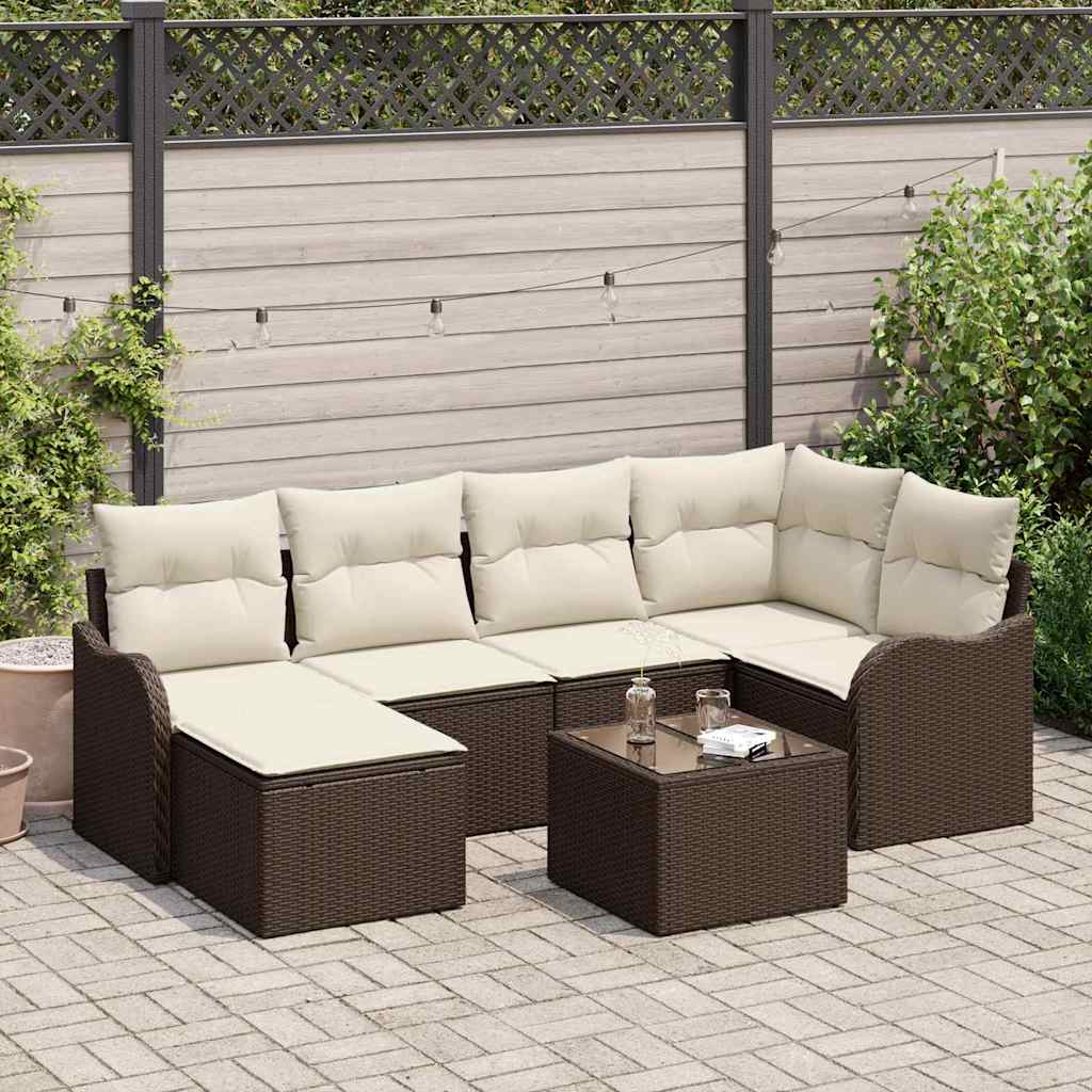 Set Divano da Giardino con cuscino 7 pcs Marrone Poly Rattan | homemem39