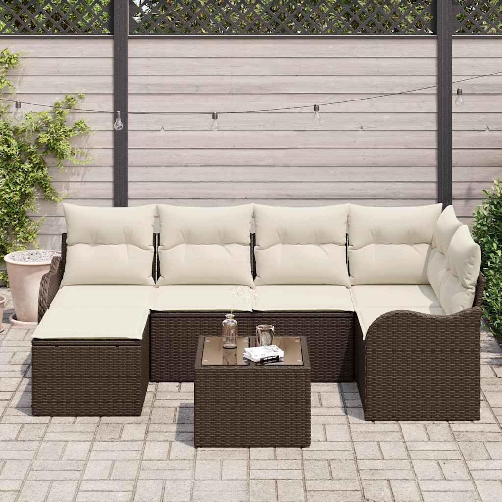 Set Divano da Giardino con cuscino 7 pcs Marrone Poly Rattan | homemem39