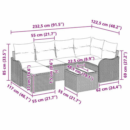 Set Divano da Giardino con cuscino 7 pcs Marrone Poly Rattan | homemem39