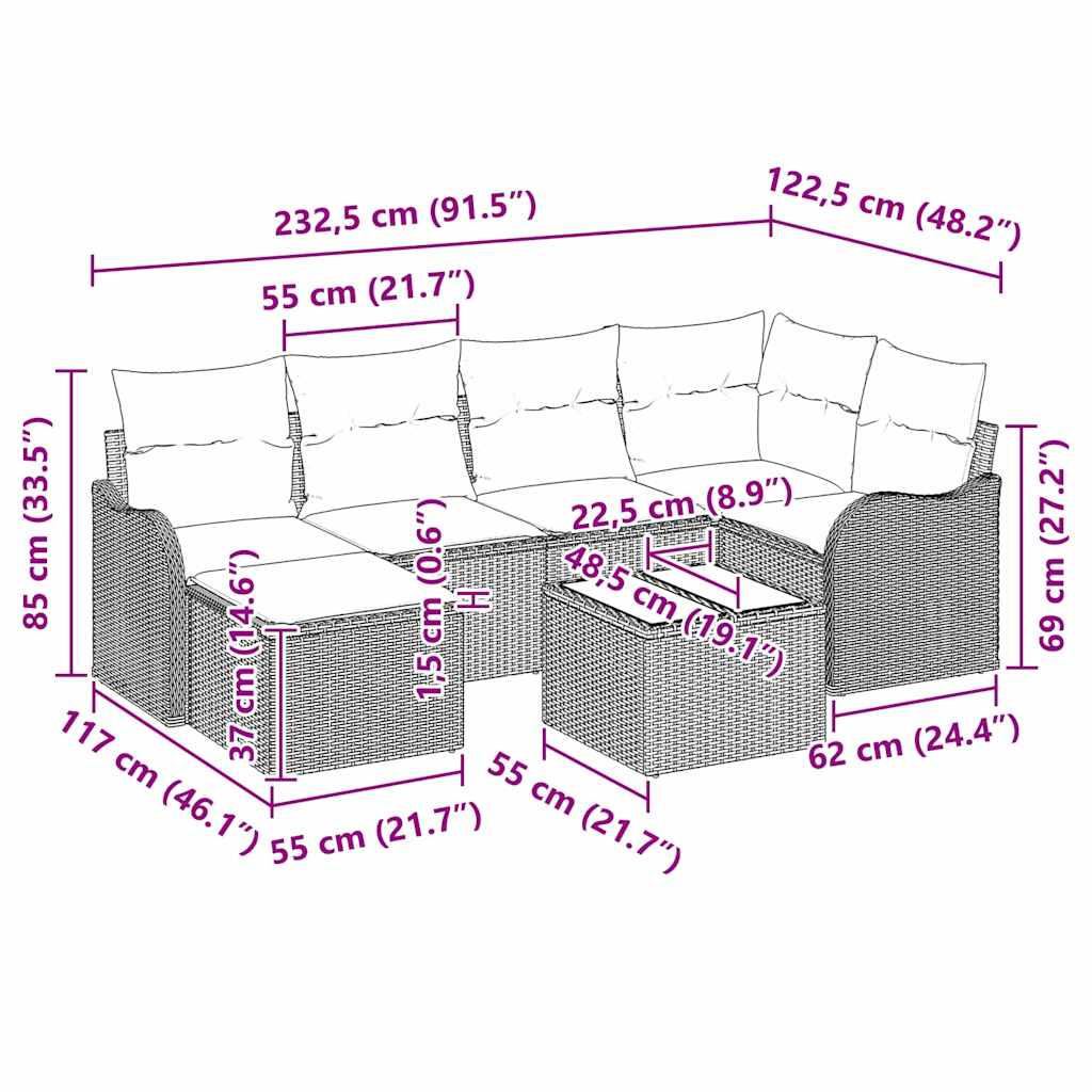 Set Divano da Giardino 7 pcs Grigio chiaro polyrattan | homemem39