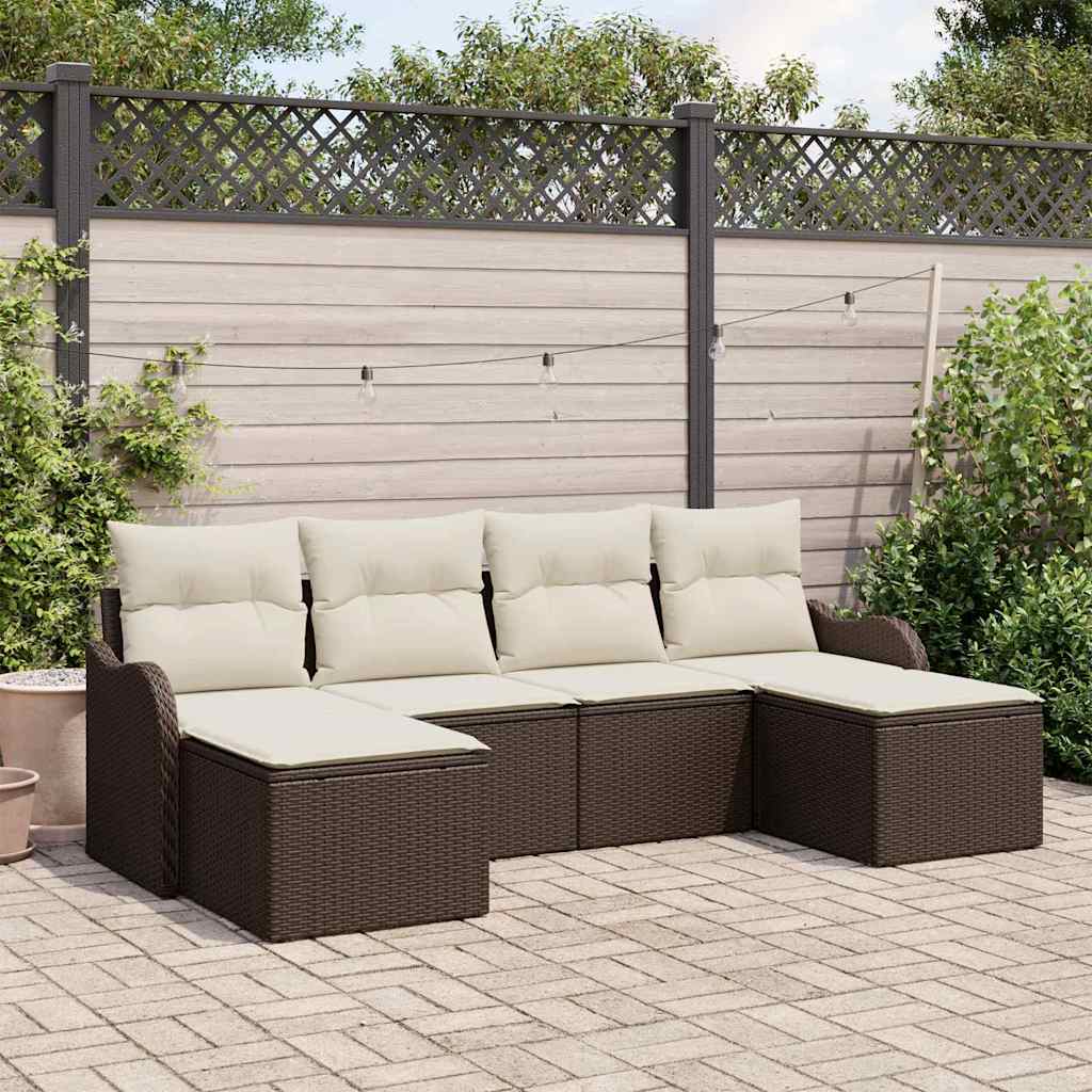 Set Divano da Giardino con cuscino 6 pcs Marrone Poly Rattan | homemem39