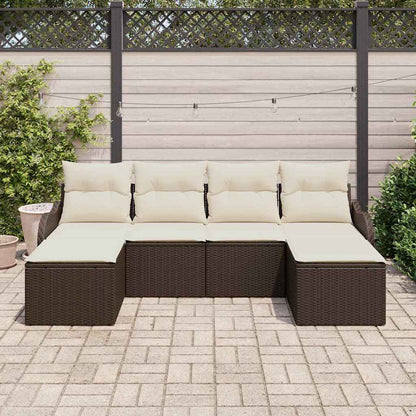 Set Divano da Giardino con cuscino 6 pcs Marrone Poly Rattan | homemem39