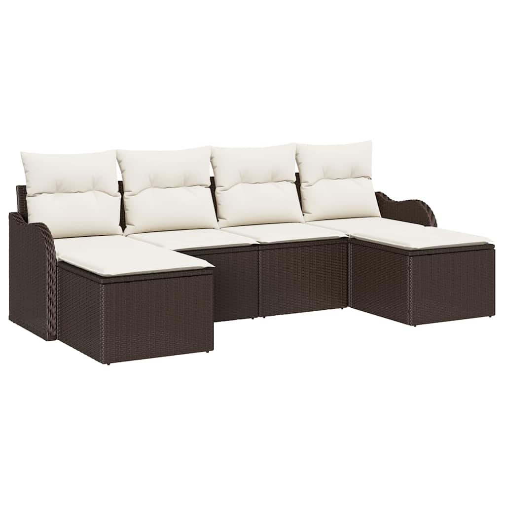 Set Divano da Giardino con cuscino 6 pcs Marrone Poly Rattan | homemem39