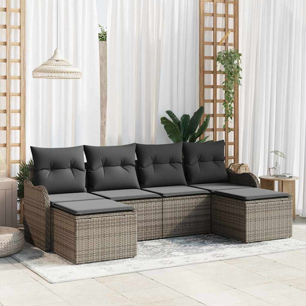 Set Divano da Giardino con cuscino 6 pcs Grigio Poly Rattan | homemem39