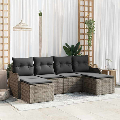 Set Divano da Giardino con cuscino 6 pcs Grigio Poly Rattan | homemem39