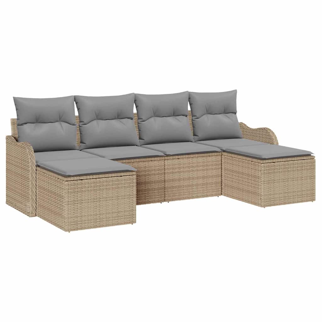 Set Divano da Giardino con cuscino 6 pcs Beige Poly Rattan | homemem39