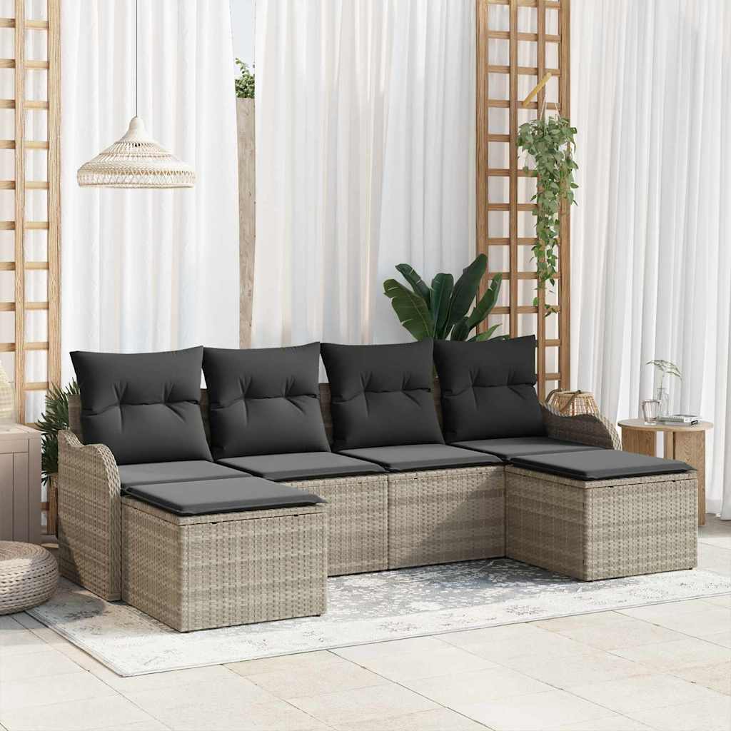 Set Divano da Giardino 6 pcs Grigio chiaro Poly Rattan | homemem39