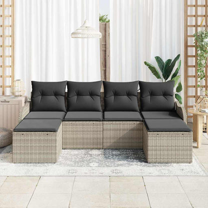 Set Divano da Giardino 6 pcs Grigio chiaro Poly Rattan | homemem39