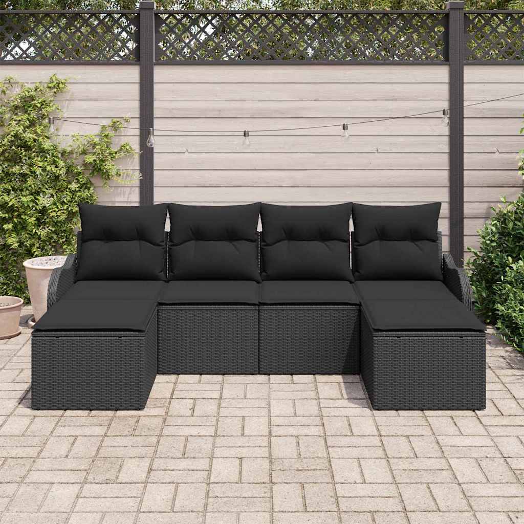 Set Divano da Giardino con cuscino 6 pcs Nero Poly Rattan | homemem39