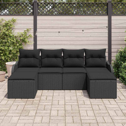 Set Divano da Giardino con cuscino 6 pcs Nero Poly Rattan | homemem39