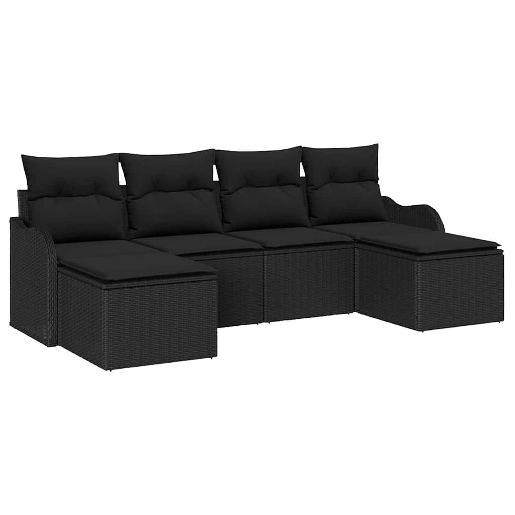 Set Divano da Giardino con cuscino 6 pcs Nero Poly Rattan | homemem39