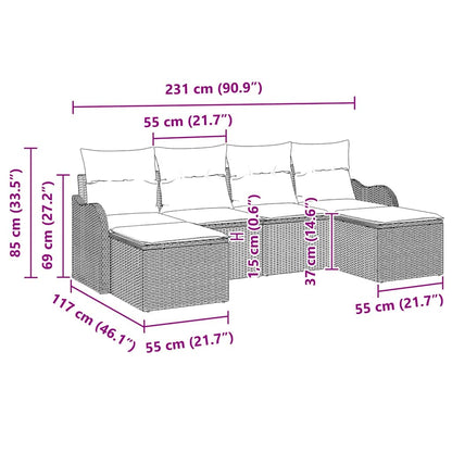 Set Divano da Giardino con cuscino 6 pcs Nero Poly Rattan | homemem39