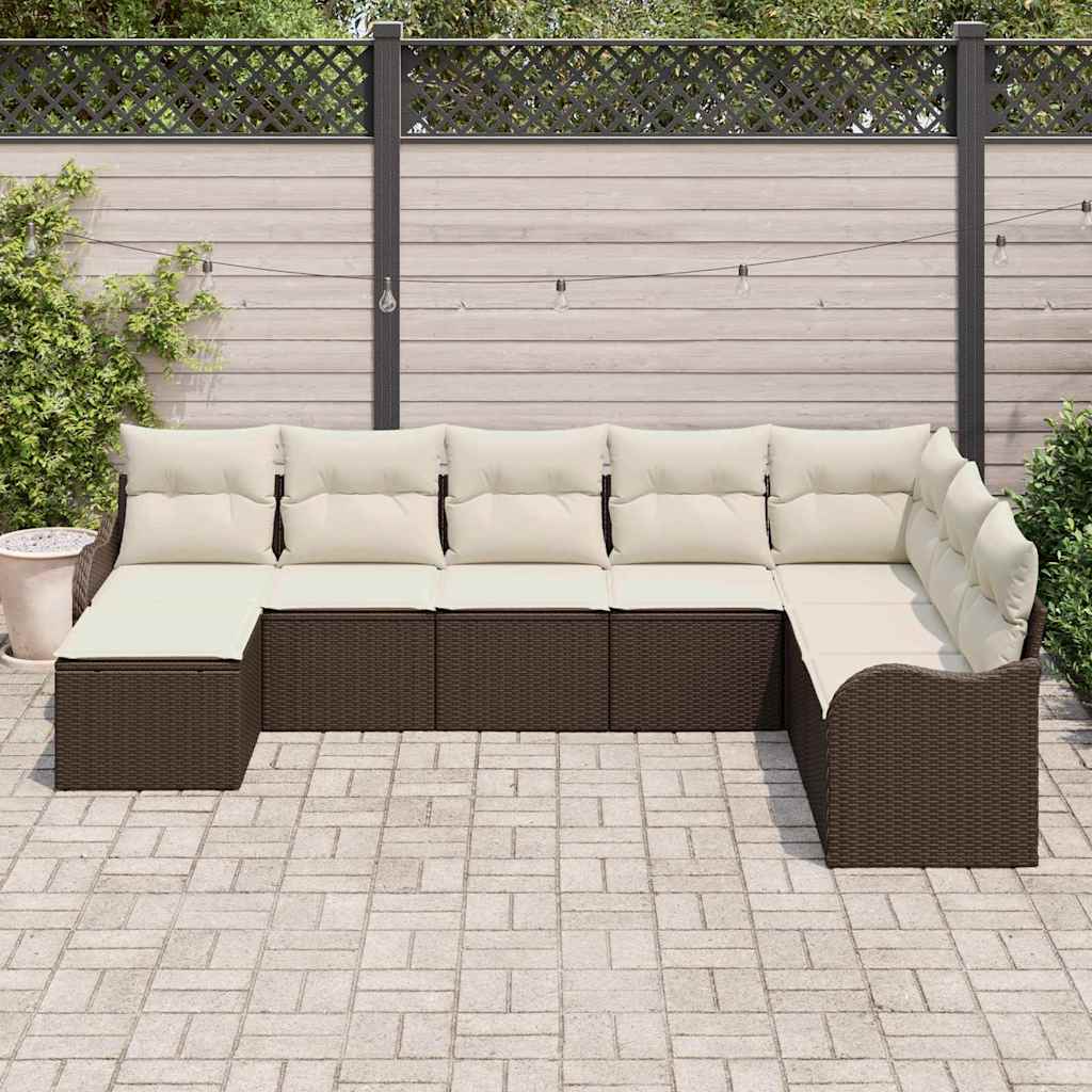 Set Divano da Giardino con cuscino 8 pcs Marrone Poly Rattan | homemem39