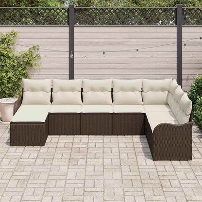 Set Divano da Giardino con cuscino 8 pcs Marrone Poly Rattan | homemem39
