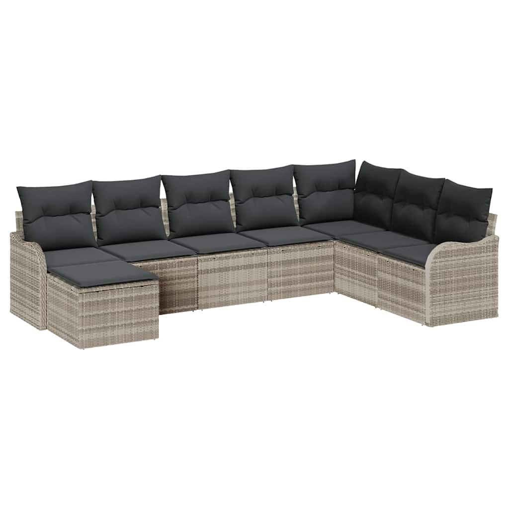 Set Divano da Giardino 8 pcs Grigio chiaro Poly Rattan | homemem39