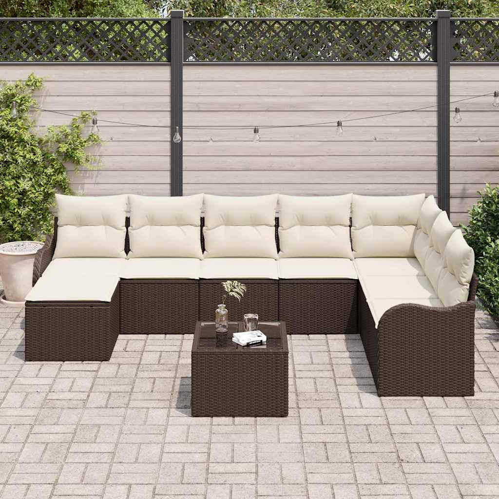 Set Divano da Giardino con cuscino 9 pcs Marrone Poly Rattan | homemem39