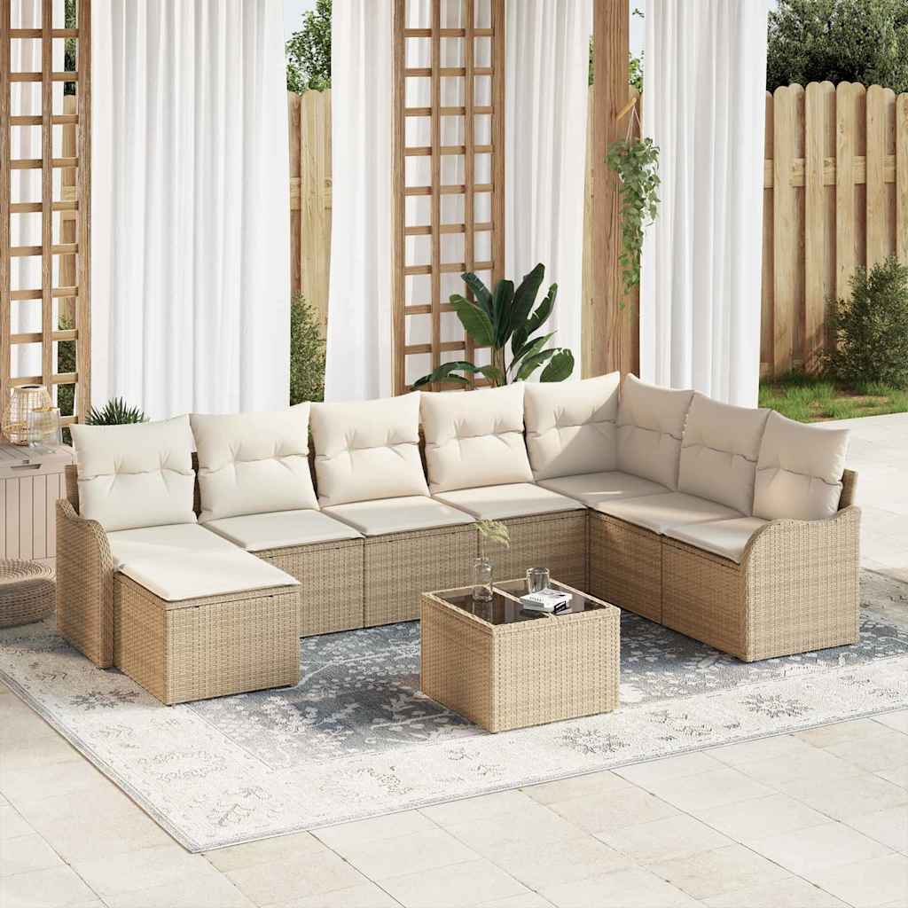 Set Divano da Giardino con cuscino 9 pcs Beige Poly Rattan | homemem39