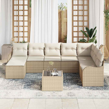 Set Divano da Giardino con cuscino 9 pcs Beige Poly Rattan | homemem39