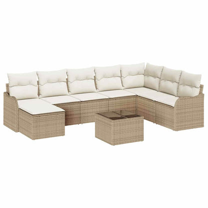 Set Divano da Giardino con cuscino 9 pcs Beige Poly Rattan | homemem39