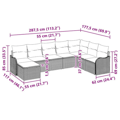 Set Divano da Giardino con cuscino 9 pcs Beige Poly Rattan | homemem39
