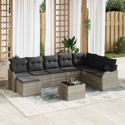 Set Divano da Giardino 9 pcs Grigio chiaro Poly Rattan | homemem39
