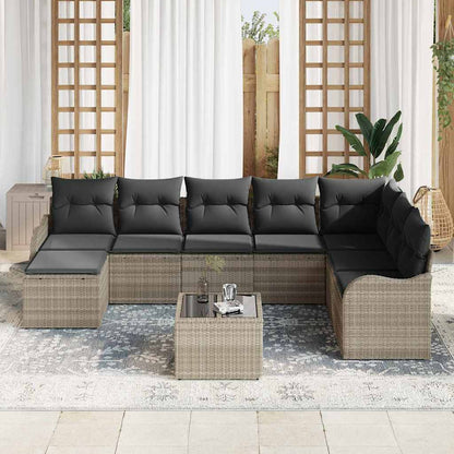 Set Divano da Giardino 9 pcs Grigio chiaro Poly Rattan | homemem39