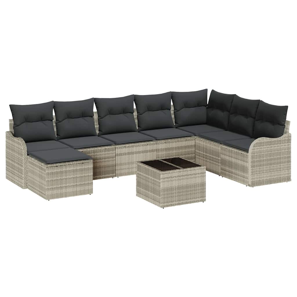 Set Divano da Giardino 9 pcs Grigio chiaro Poly Rattan | homemem39
