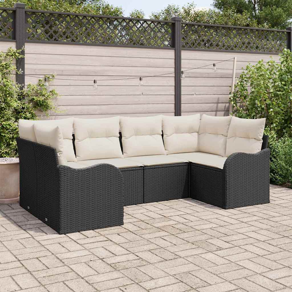 Set Divano da Giardino con cuscino 6 pcs Nero Poly Rattan | homemem39