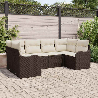 Set Divano da Giardino con cuscino 6 pcs Marrone Poly Rattan | homemem39