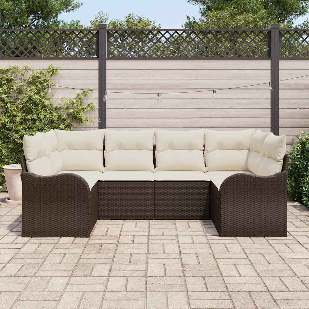 Set Divano da Giardino con cuscino 6 pcs Marrone Poly Rattan | homemem39